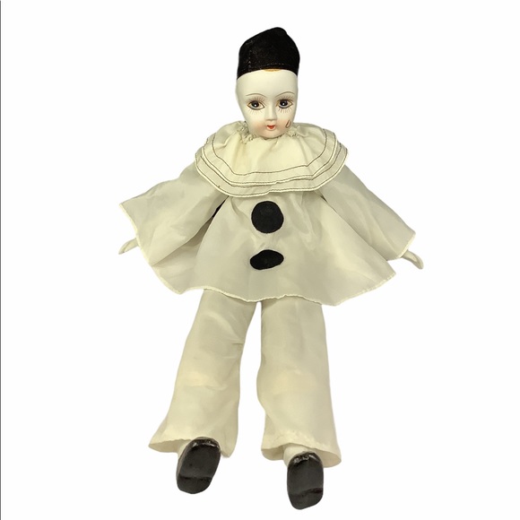 Vintage Porcelain Harlequin Crying Clown Doll 19"
